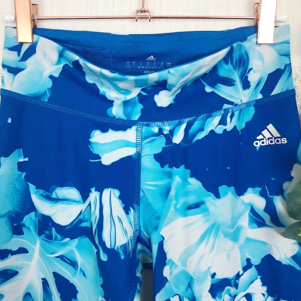 adidas | Blue Palm Leaf Climalite Capri Legging S - Picture 3 of 7